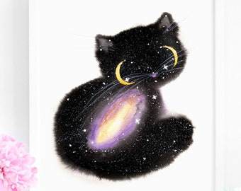 Milchstraße Galaxy Cat Art Print, INSTANT DOWNLOAD Art Printable, Katzenliebhaber Dekor