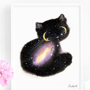 Milky Way Galaxy Cat Art Print, INSTANT DOWNLOAD Art Printable, Cat Lover Decor