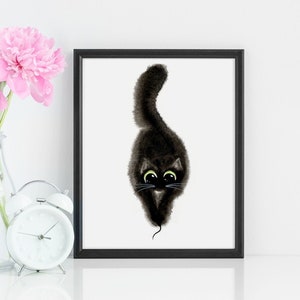 Black Cat Illustration, Cat and Mouse Wall Art, Digital Art Printable, Cat Home Decor, Cat Artwork, Wall Art, Home Decor, Nursery Art