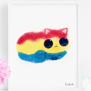 Pink Yellow and Blue Pansexual Pride Cat Art Print, INSTANT DOWNLOAD Art Printable, Cat Lover Gift