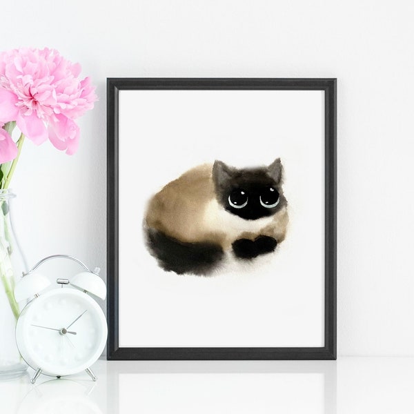 Fluffy Siamese Cat Loaf Art Print, Instant Download Art Printable, Cat Lover Wall Art Home Decor