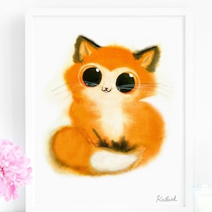 Cute Orange Fox Art Print, INSTANT DOWNLOAD Art Printable, Forest Animal Nursery Gift