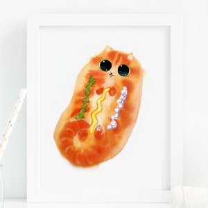 Cat Lover Gift, Cat Print, Hot Dog Cat Art Print, Instant Download Art Printable, Cat Lover Gift Decor