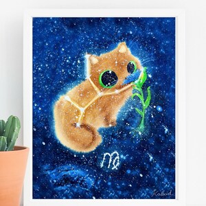 Zodiac Virgo Cat Art Print, INSTANT DOWNLOAD Art Printable, Cat Lover Gift