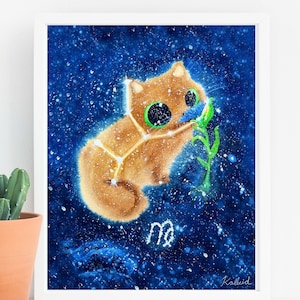 Zodiac Virgo Cat Art Print, INSTANT DOWNLOAD Art Printable, Cat Lover Gift