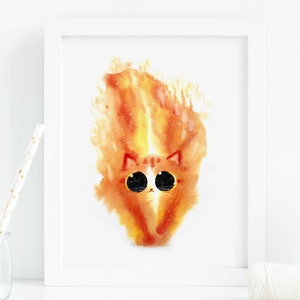 Cat Print, Red Fire Flame Cat Art Print, Instant Download Art Printable, Cat Lover Gift Decor