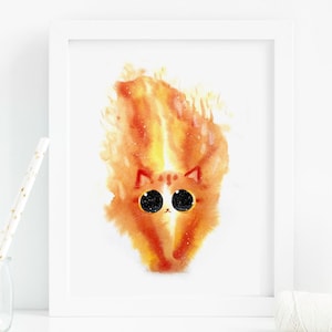 Cat Lover Gift, Cat Print, Red Fire Flame Cat Art Print, Instant Download Art Printable, Cat Lover Gift Decor