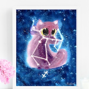 Cadeau pour amoureux des chats, impression d&#39;art chat du zodiaque sagittaire, téléchargement immédiat, impression d&#39;art, cadeau pour amoureux des chats