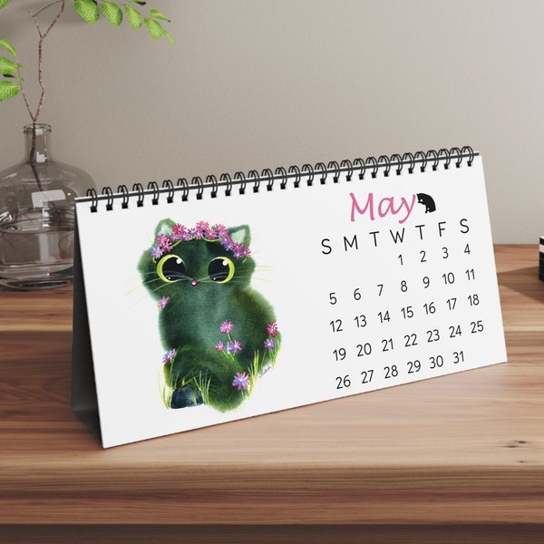 Calendrier de bureau Fluffy Cats 2024 Kalleidoscape Design Chats aquarelle fantaisistes