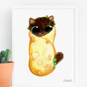 Purrito Cat Art Print, INSTANT DOWNLOAD Art Printable, Cat Lover Kitchen Decor