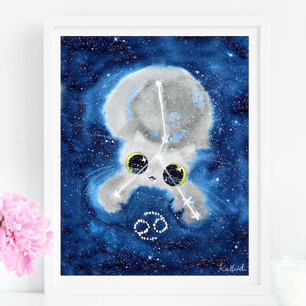 Zodiac Cancer Cat Art Print, INSTANT DOWNLOAD Art Printable, Cat Lover Gift