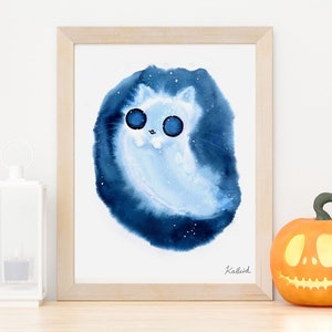 Cat Lover Gift, Ghost Cat Halloween Art Print, INSTANT DOWNLOAD Art Printable, Cat Lover Decor