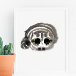 Cat Print, Grey and White Striped Cat Print, Instant Download Art Printable, Cat Lover Gift Decor