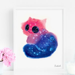 Galaxy Cat, Pink Purple and Blue Bi Pride Flag Cat Art Print, INSTANT DOWNLOAD Art Printable, Cat Lover Gift Decor