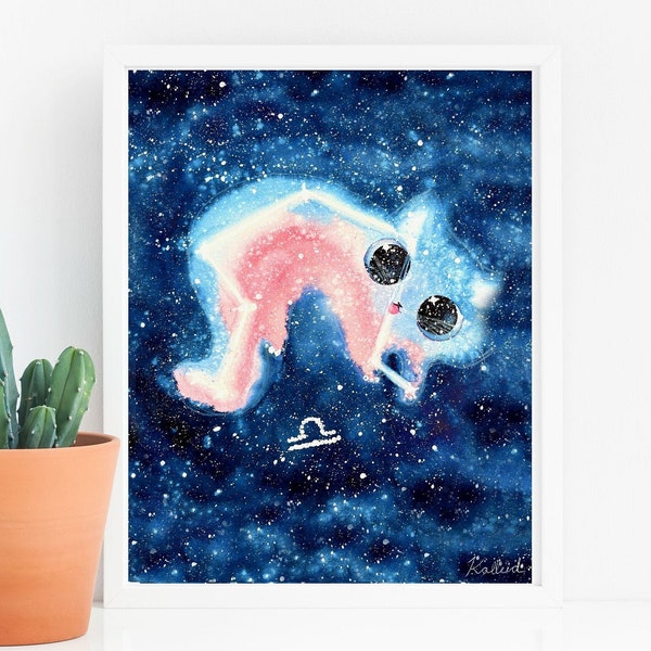 Zodiac Libra Cat Art Print, INSTANT DOWNLOAD Art Printable, Cat Lover Gift