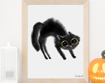 黒猫のハロウィンアートプリント：不気味なジャック・オー
