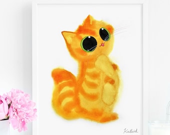 Orange Standing Upright Kitty Cat Art Print, INSTANT DOWNLOAD Art Printable, Cat Lover Decor