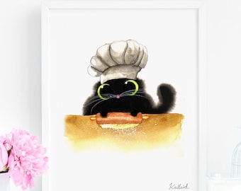 Cadeau pour amoureux des chats, impression d'art chef chat, impression d'art en téléchargement immédiat, cadeau de fête des mères pour amoureux des chats