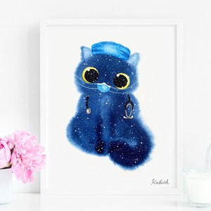 Regalo para amantes de los gatos, impresión artística de gato enfermero, descarga instantánea de arte imprimible, decoración médica para amantes de los gatos