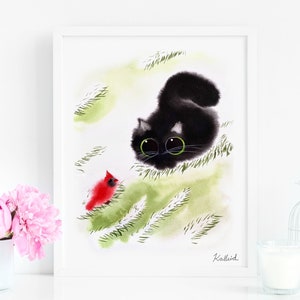 Seasons : Winter Cat Art Print, INSTANT DOWNLOAD Art Printable, Cat Lover Gift Decor