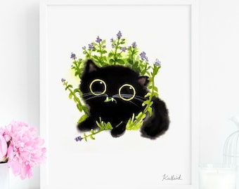 Catnip Cat Art Print, Instant Download Art Printable, Cat Lover Gift Decor