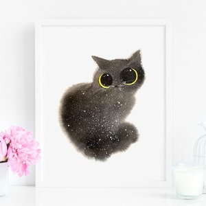 Fluffy Galaxy Void Cat, Instant Download Art Printable, Cat Lover Gift Illustration