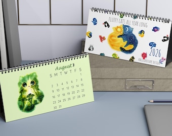 2026年 ふわふわ猫卓上カレンダー – 一年中使えるかわいい猫ギフト Kalleidoscape Design のベスト