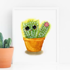 Cat Print, Cactus Cat Art Print, Instant Download Art Printable, Cat Lover Gift Decor