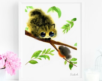Cat Lover Gift, Seasons : Summer Cat Art Print, INSTANT DOWNLOAD Art Printable, Cat Lover Gift Decor