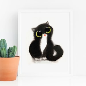 Tuxedo Kitty Art Print, Instant Download Art Printable, Cute Cat Wall Art Home Decor