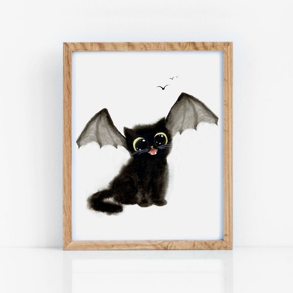 Vampire Cat, Bat Cat, Scary Cat, Cute Halloween Cat, Vampire Art, Winged Cat, Cat with Wings, Flying Cat, Cat Lovers Art, Instant Download