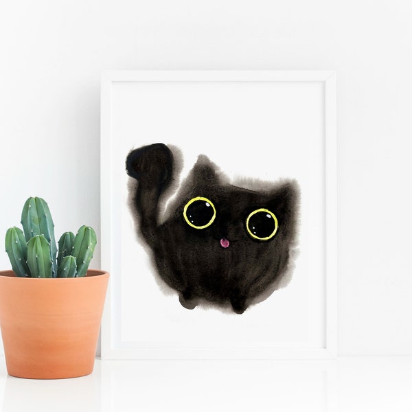 Schattige Kitty Art Printable, Instant Download Wall Art, Home en Nursery Decor