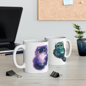 Cat Lover Gift, Thunderstorm & Galaxy Cats Ceramic Mug 11oz, double-sided design