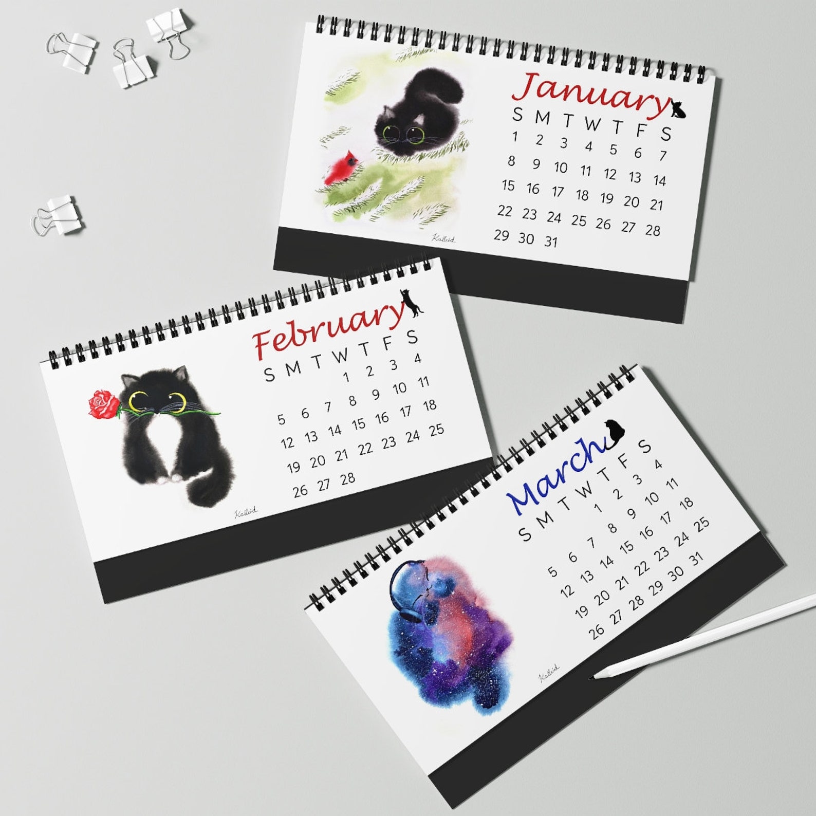 Fluffy Cats Desk Calendar 2023 Kalleidoscape Cute Fluffy Cats Etsy