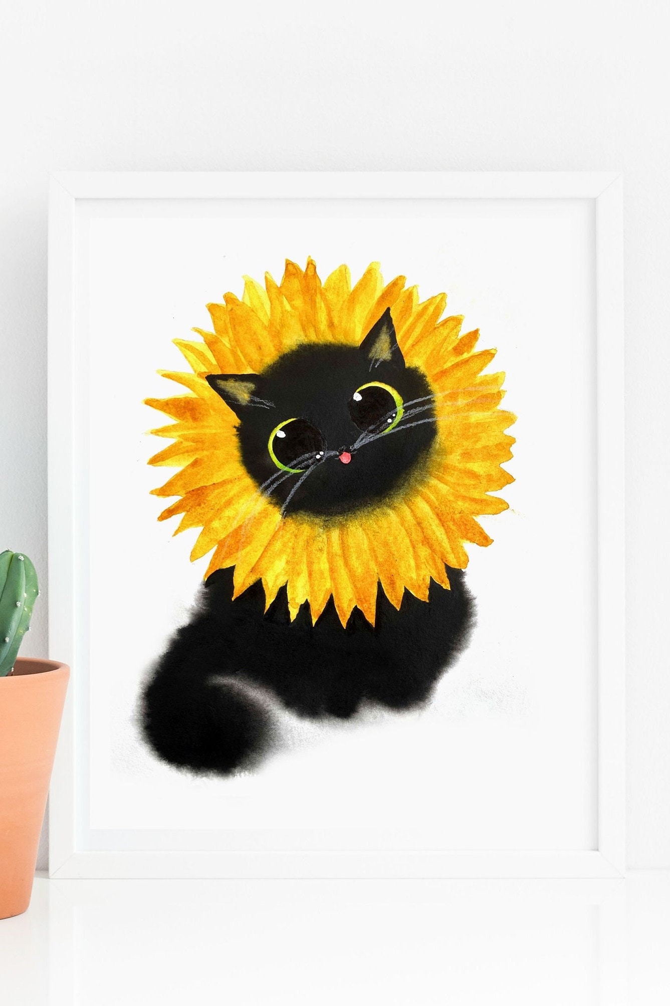 Personalized Sunflowers Cat Art Print Custom Cat Poster Cat 