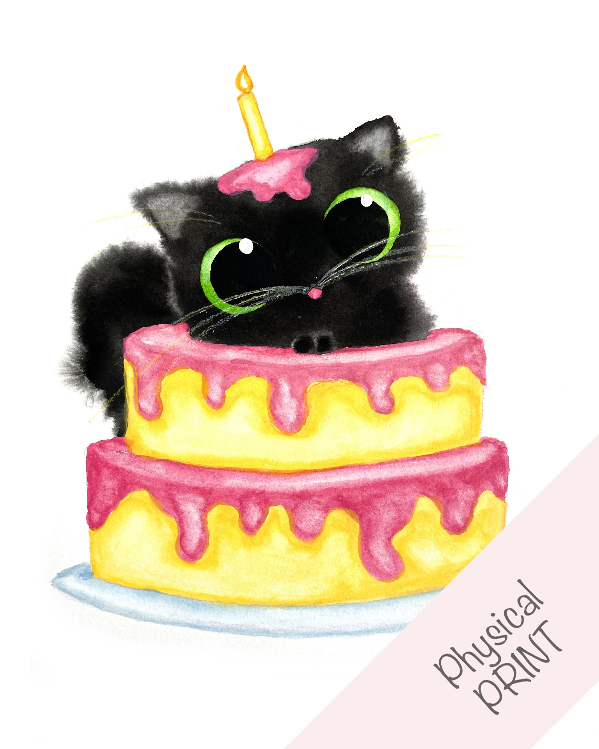 Pastel de cumpleaños con sorpresa de gato negro impresión - Etsy México