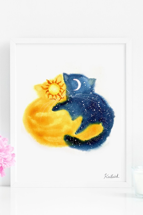 Sun and Moon Kitties Art Print Instant Download