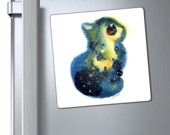 Blue and Gold Galaxy Cat Magnets Kalleidoscape Design Three Sizes