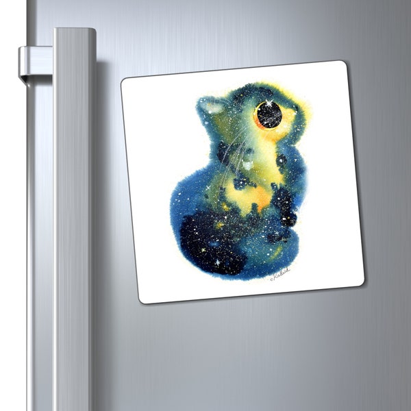 Blue and Gold Galaxy Cat Magnets Kalleidoscape Design Three Sizes