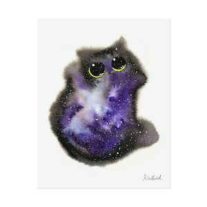 Watercolor Cat Art Print, Colorful Pet Portrait Wall Decor, Cat Lover Gift, Purple Void Galaxy Cat Physical Print Watercolor Painting