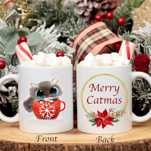 Cat Lover Gift, Cocoa Mug Cat Ceramic Mug 11oz Merry Catmas, one mug