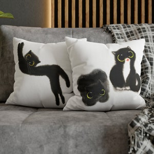 Three Black Cats Square Pillow with Insert Kalleidoscape Design Decorative Pillow Cat Decor Double-Sided Print