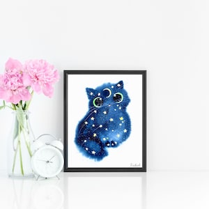 Moon and Stars Cat Art Print, INSTANT DOWNLOAD Art Printable, Cat Lover Gift Decor image 2