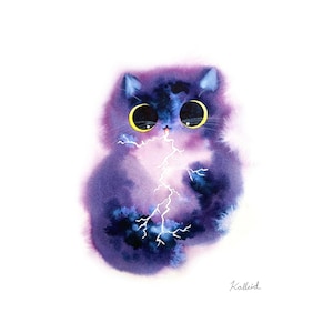 Tempest the Thunderstorm Cat Printable Wall Art – Watercolor Galaxy Cat Digital Download | Dream Kitties