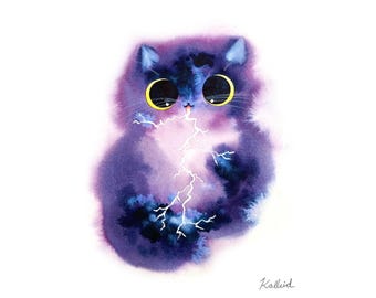 Tempest the Thunderstorm Cat Printable Wall Art – Watercolor Galaxy Cat Digital Download | Dream Kitties