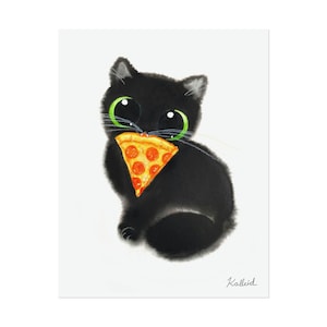 Watercolor Cat Art Print, Colorful Pet Portrait Wall Decor, Cat Lover Gift, Pizza Cat Physical Print