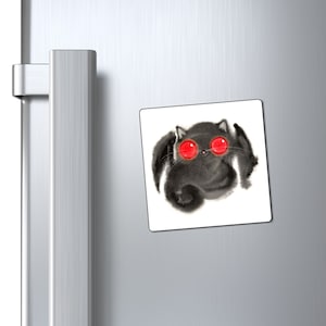 Mothman Cat Magnets Kalleidoscape Design Three Sizes Black and Red Moth