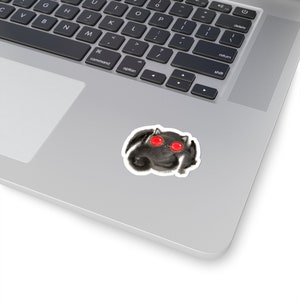 Mothman Cat Kiss-Cut Sticker Kalleidoscape Design Watercolor Art Spooky Halloween Glowing Red Eyes