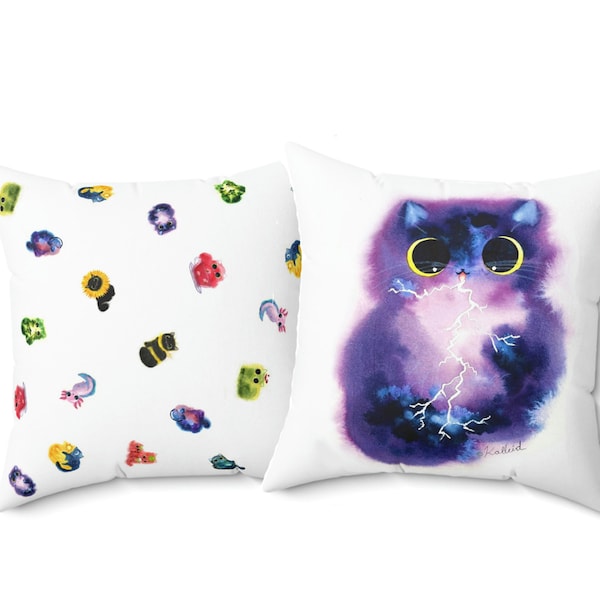 Thunderstorm Cat Square Pillow with Insert, Double-Sided Printing