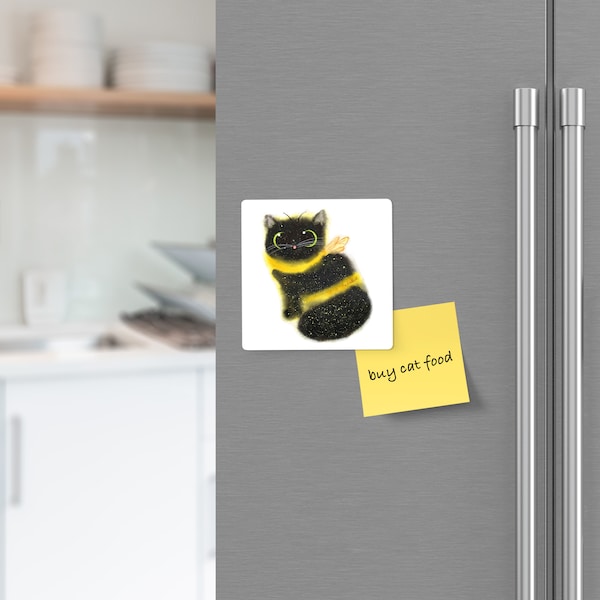 Bumblebee Cat Magnets Kalleidoscape Design Three Sizes Black and Yellow Cat